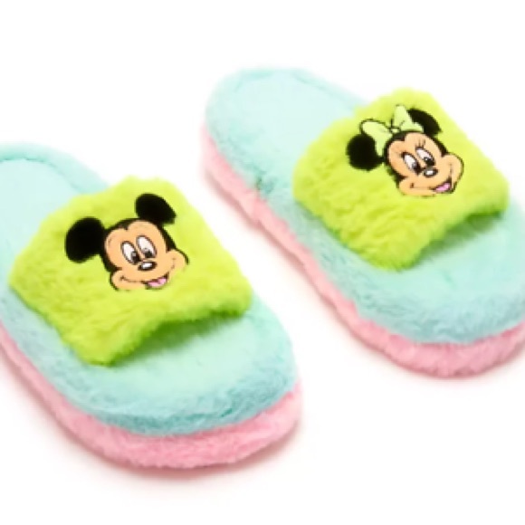 Disney Parks Retro Minnie Mickey Mouse Pastel Fuzzy Slippers - Picture 3 of 4